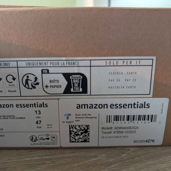 Amazon Essentials Men's Size 13 Adjustable Faux Cork Slide Sandals Tan - Picture 3 of 4